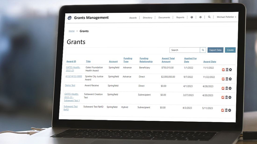 Grants management tool - dashboard 