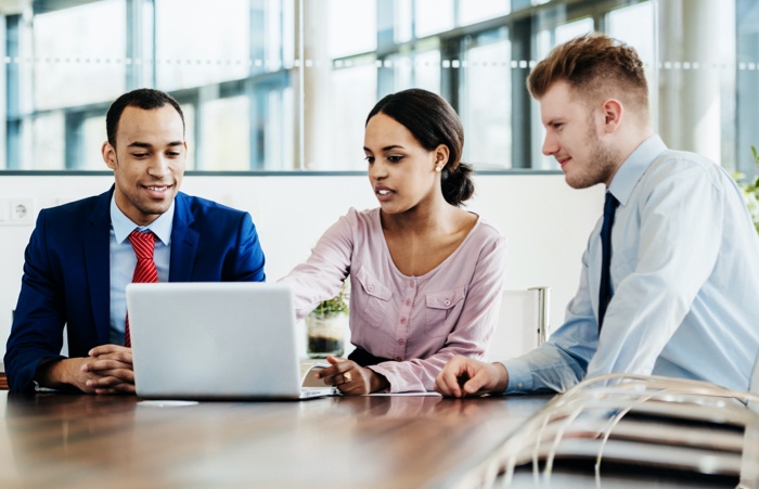 group meeting at computer