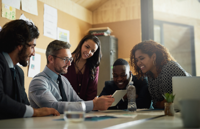 Team discussing ideas in meeting