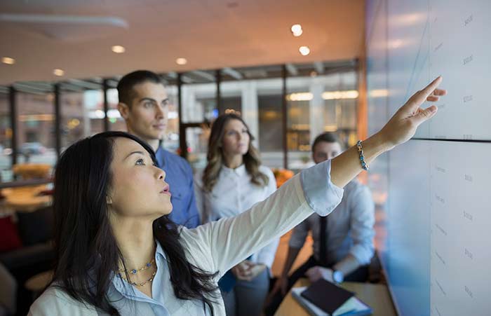 Business Woman Pointing at Screen
