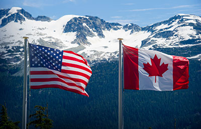 USA Canadian Flag Mountains