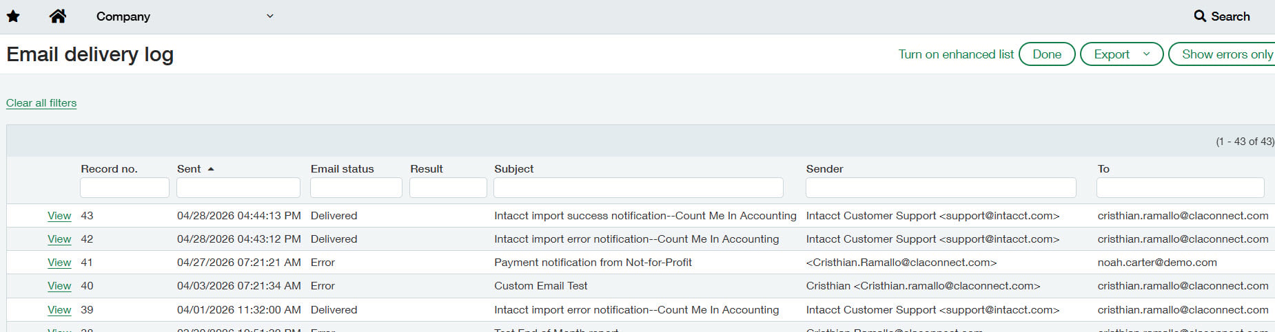 4 - domain validation - New Email Delivery History Report