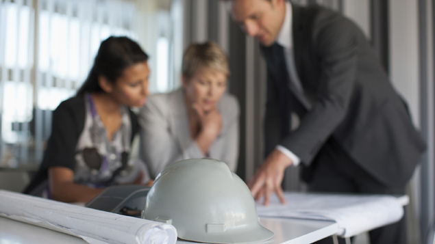Group Meeting Hard Hat Blue Prints