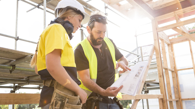 Two Workers Reviewing Plan