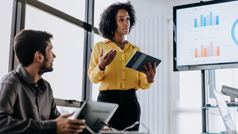 Business woman presenting financial results