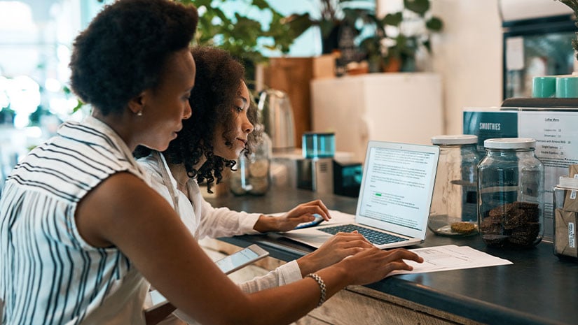 Shot of two young women using a laptop while working in a waste free store