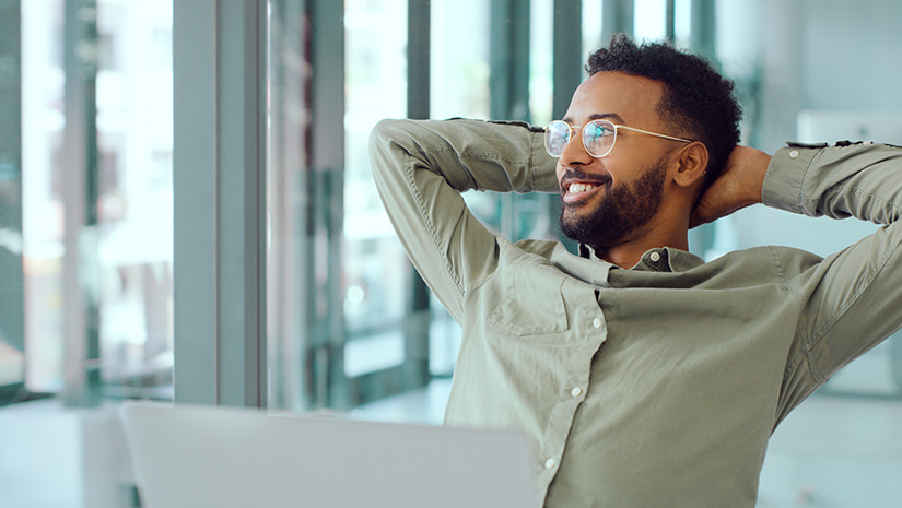 Person relaxing in office