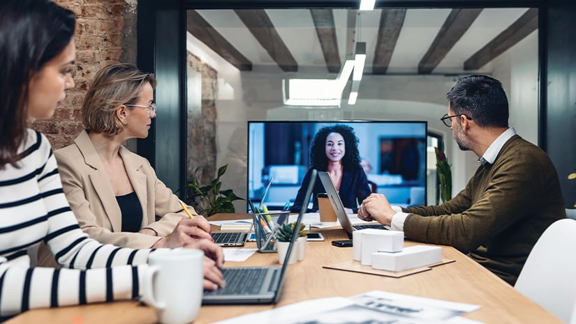 Smart business people working and talking