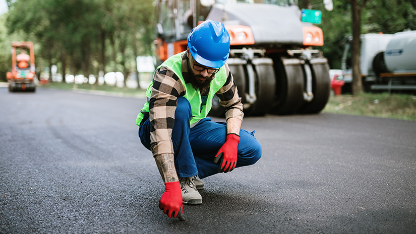 Road construction worker on job