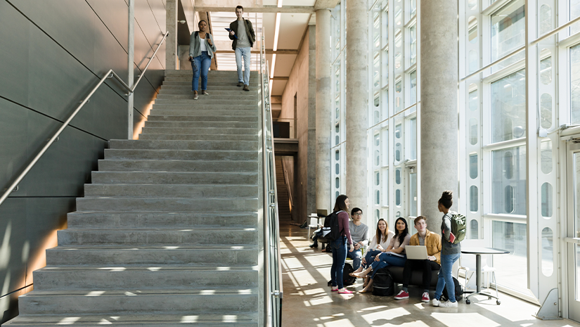 Students walking down stairs