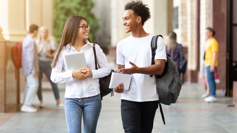 Young student couple going to college class