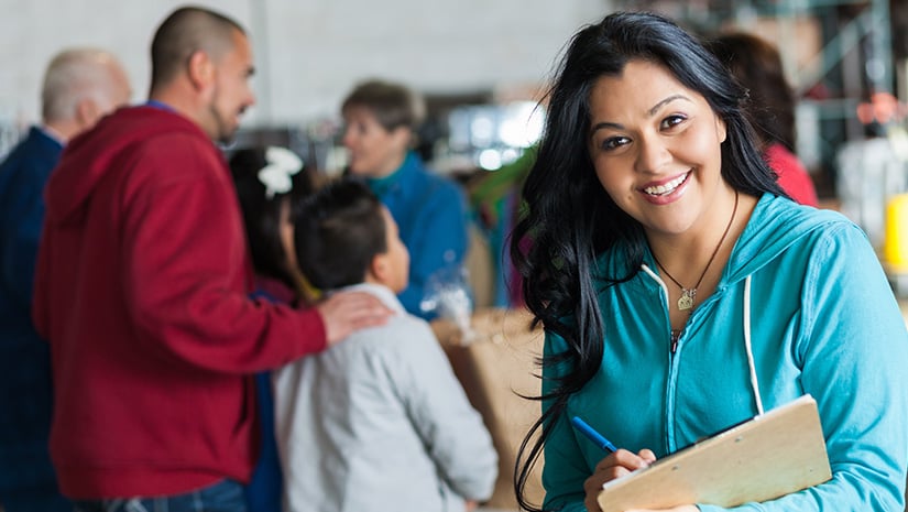Cheerful food drive manager