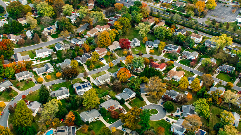 Helicopter Shot of Suburban Neighborhood North of Washington DC
