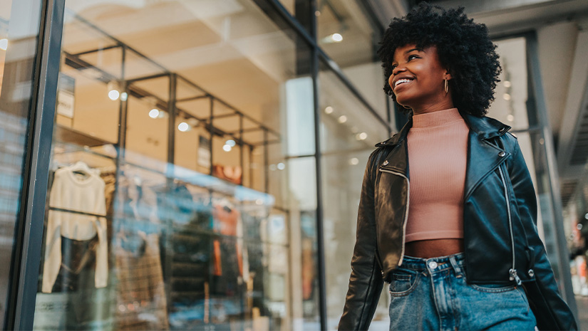 A young woman out shopping in the city