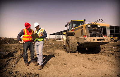 Construction Site Contractors Reviewing Clipboard