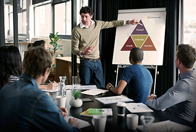 Man Presenting Value Triangle Conference Room